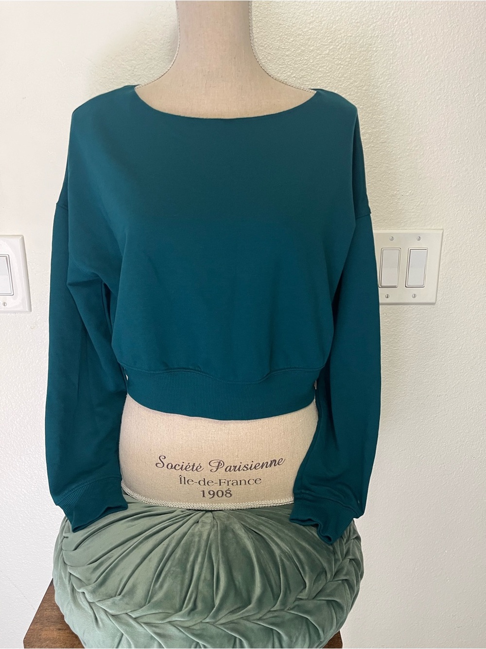 Kohl's Teal Cropped Boatneck Sweatshirt